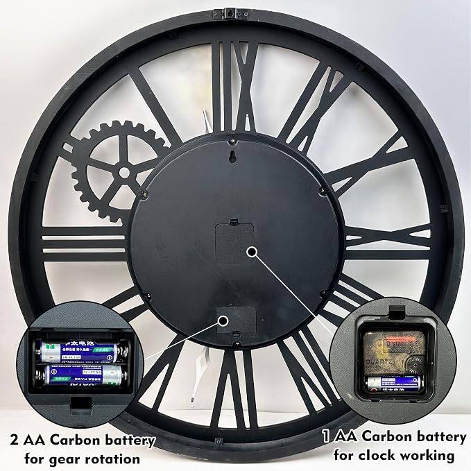 The B-Style Large Real Moving Gears Wall Clock 30 Inch Rustic Retro Industrial - Image 5