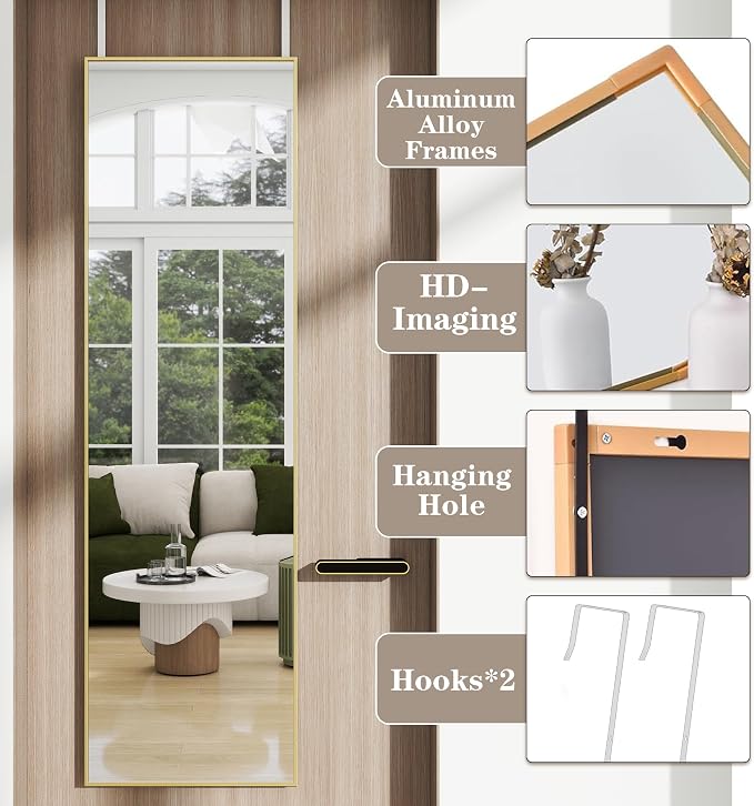 Full Length Door Mirror 14x48, Metal Frame - Image 6