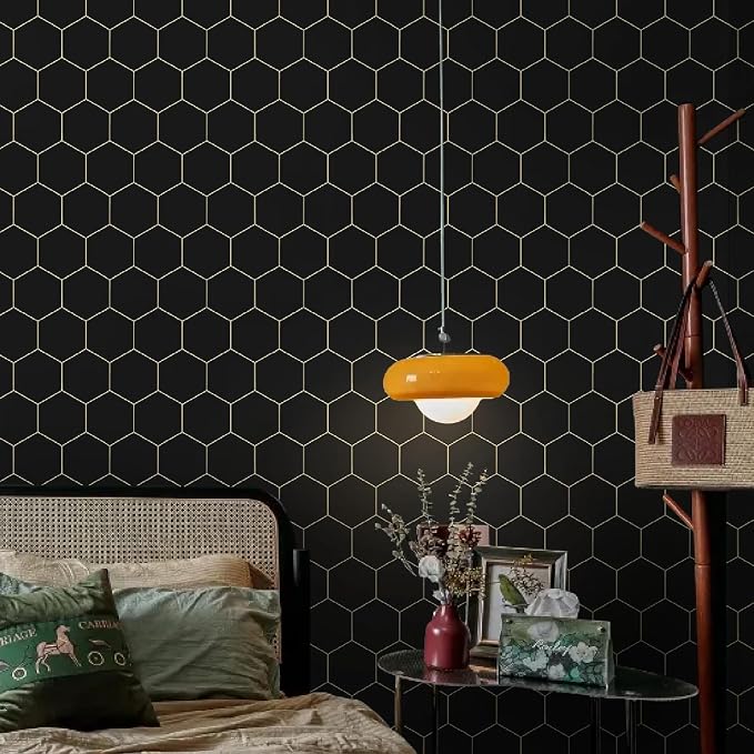 Black and Gold Wallpaper Geometric Peel and Stick Wallpaper - Image 4