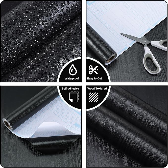 Vinjiasin Peel and Stick Wallpaper Black Wallpaper Black Wood Contact Paper - Image 4
