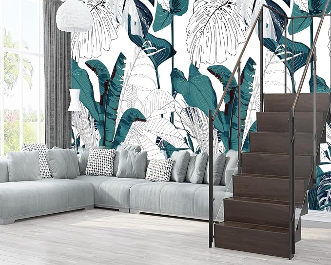XMPMBM-Modernity Simple Geometrical Banana Leaf Fabric Wallpaper Abstraction - Image 3