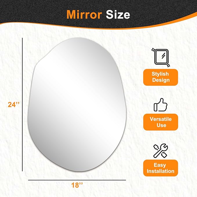 Delma Irregular Wall Mirror, Frameless Decorative Mirror - Image 3