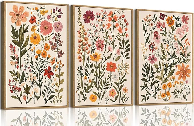 KISSFOX 3 Piece Boho Floral Canvas Wall Art by KISSFOX