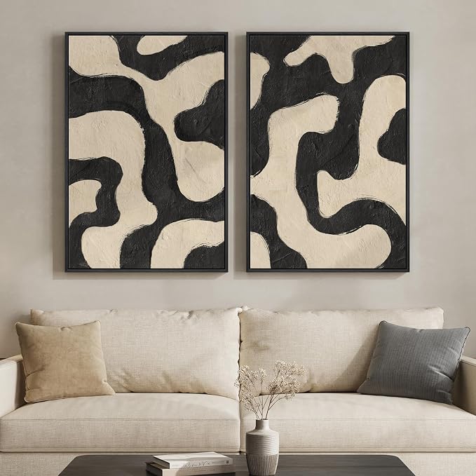 Framed Abstract Beige Black Wall Art by MXART