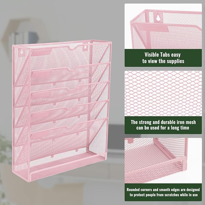 EASEPRES 6 Tier Mesh Hanging Wall File Organizer, Desk Vertical Mail Paper - Image 4