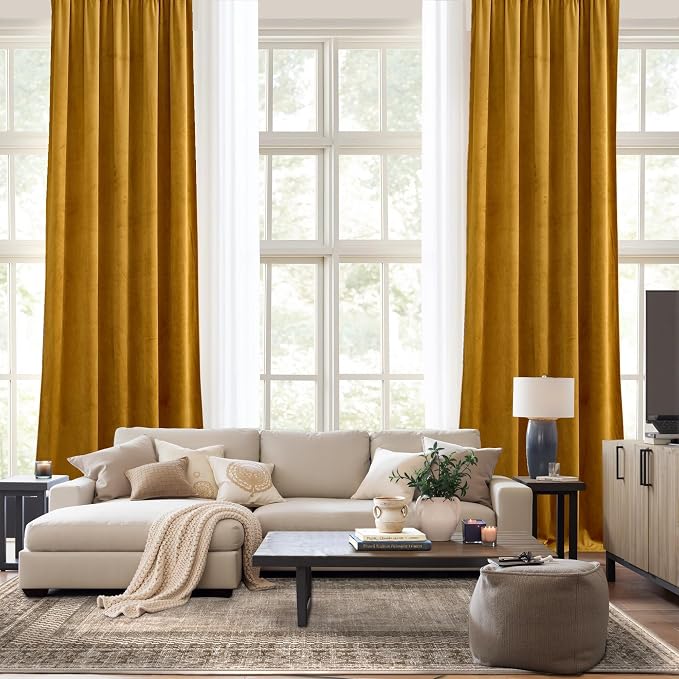 NICETOWN Mustard Gold Velvet Curtains 96 inch Long - Image 9