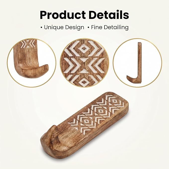 Indian Shelf 10 LB Decorative Wood Adhesive Wall Hooks – Boho Peel and Stick - Image 3