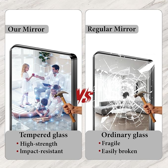 Bathroom Mirror for Wall, 30x22 Inch Rectangle Mirror, Matte Black Metal Framed - Image 5