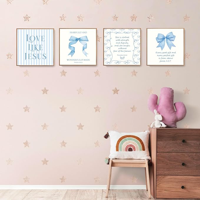 LARTSFRO Coquette Blue Bow Jesus Wall Art Decor Posters, Light Blue Bow - Image 3