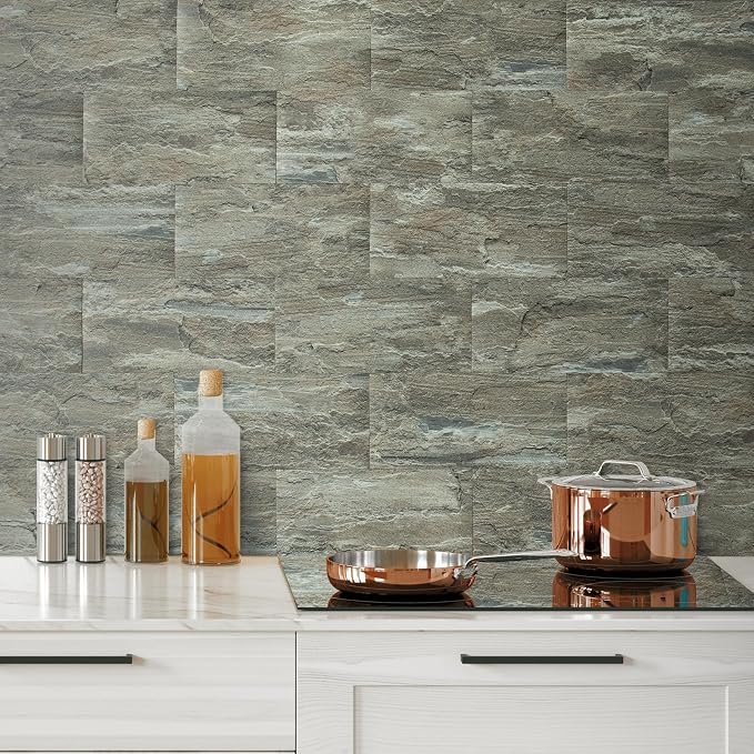 AULIGET 20-Piece Apache Brown Rock Peel and Stick Backsplash Wall Tiles - Image 2