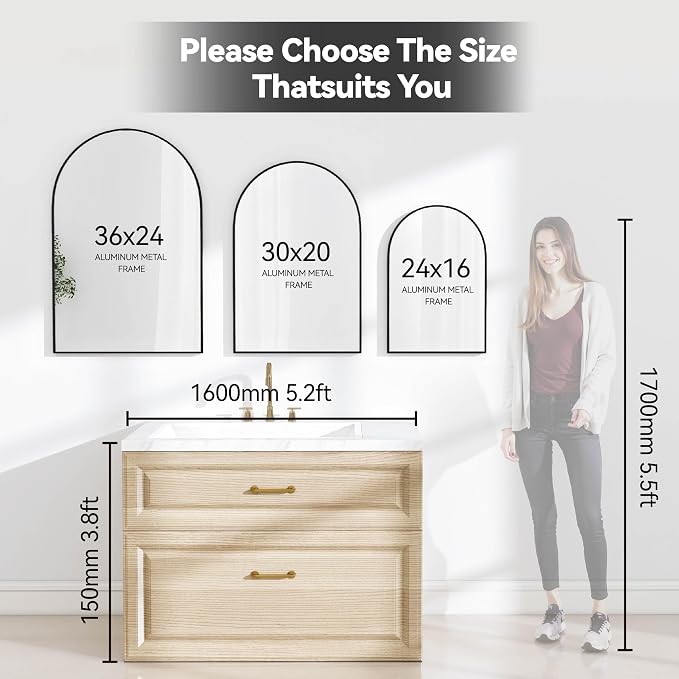 SCWF-GZ 36x24 Arch Mirror Rectangle Full Length Wall Mounted Hanging or Against - Image 5
