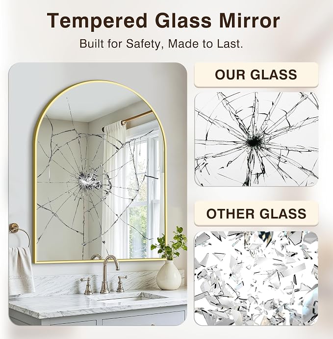 Vanity Bathroom Mirror for Wall, Arched Metal Frame for Bedroom, Living Room - Image 5