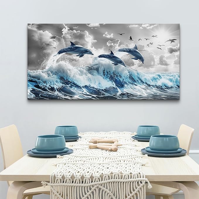 Wapluam Large Wall Art For Bedroom Blue Waves Of The Sea Wall Pictures Artwork - Image 6
