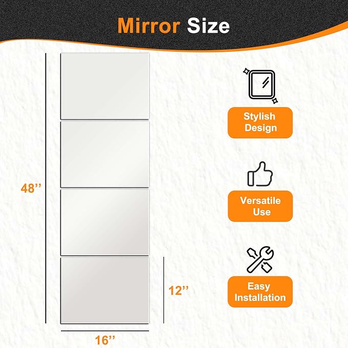 Delma Wall Mirror Full Length, Mirror Tiles, Full Body Mirrors - Image 3