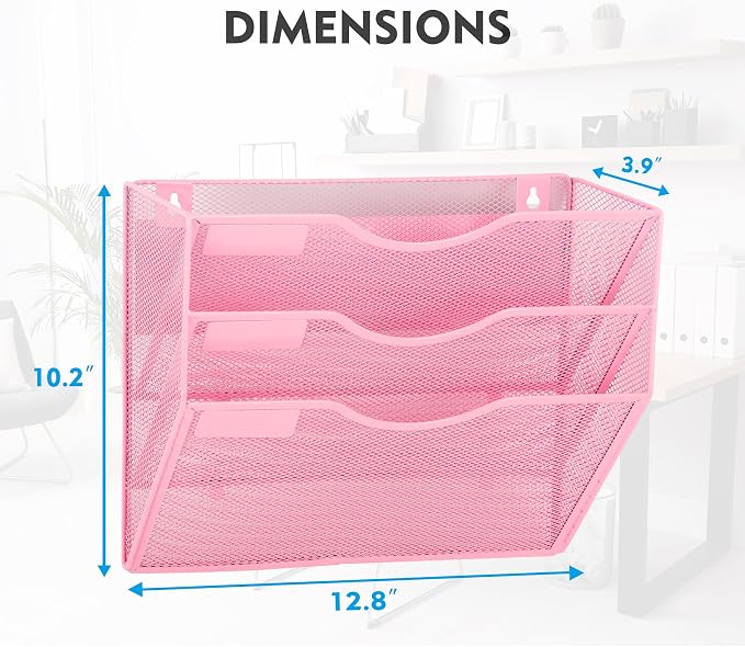 EASEPRES Magnetic 3 Pocket Mesh Hanging Wall File Organizer, Wall Mounted Mail - Image 3