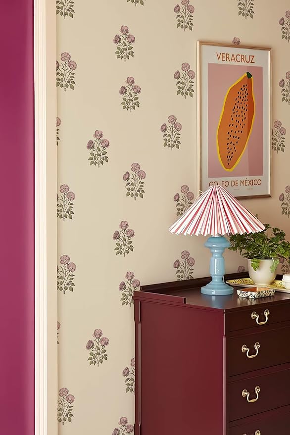 Beige Floral Wallpaper Vintage Rose Peel and Stick Wallpaper Waterproof Contact - Image 2