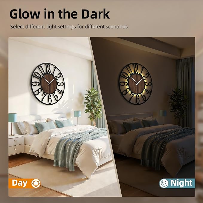 32'' Large Wall Clock with Adjustable Night Light, Glow in The Dark Decorative - Image 3