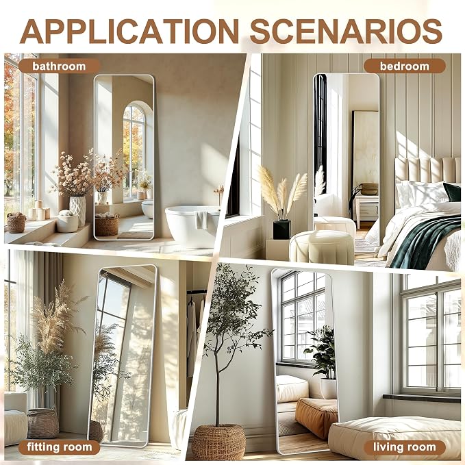 Delma Full Length Mirror, Wall Mounted, Freestanding or Leaning, Rounded - Image 7