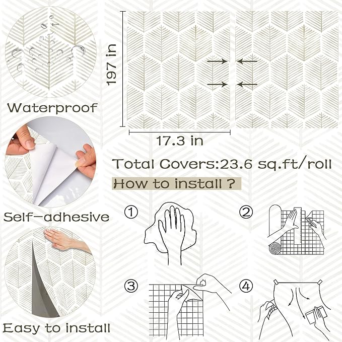 Modern Peel and Stick Wallpaper 17.3''×197'' Self Adhesive Wallpaper Boho - Image 3