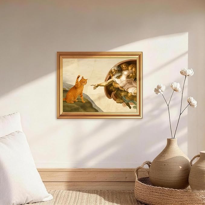 Fantasy Artists Divine Feline Encounter Gold Framed Wall Art, Modern Angel & - Image 2