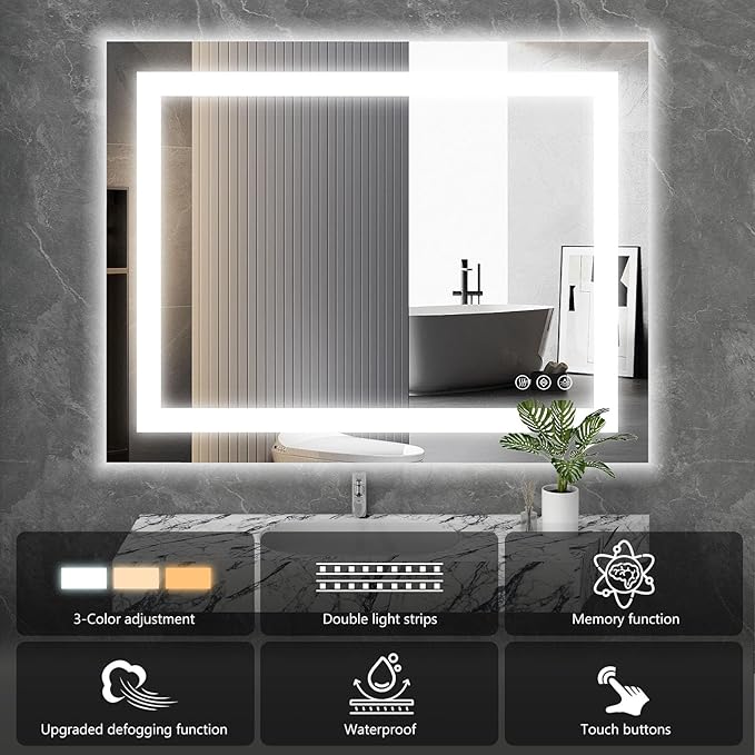 Sweetcrispy 28"x36" Smart Anti-Fog LED Bathroom Mirror - Image 4