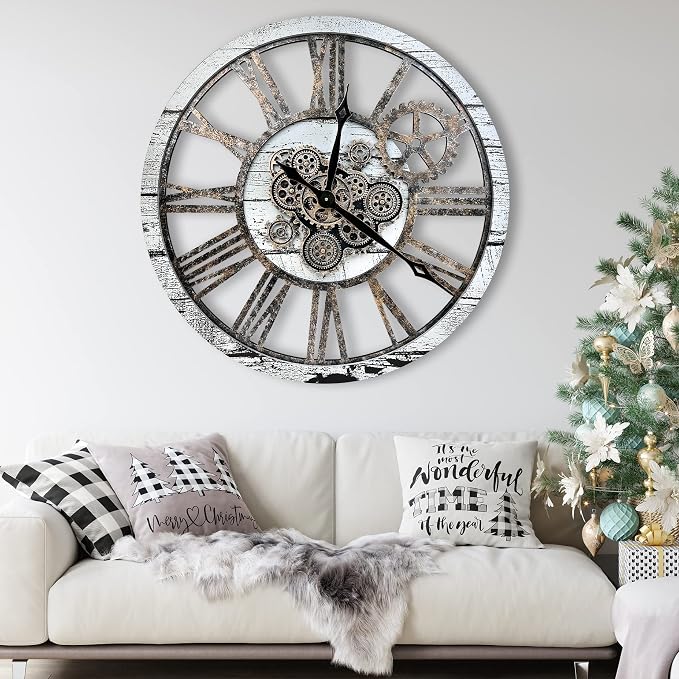 The B-Style Large Real Moving Gears Wall Clock 30 inch Rustic Retro Industrial - Image 3