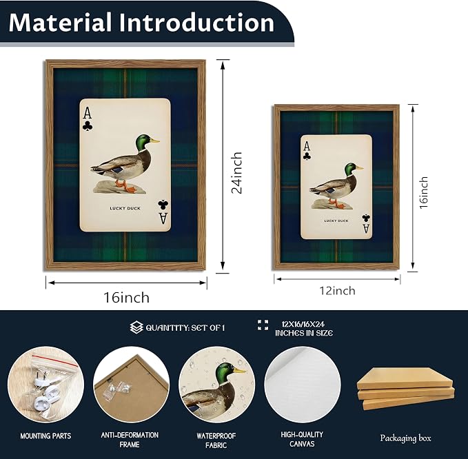Framed Vintage Mallard Duck Wall Art, Country Lucky Duck Wildlife Poker Wall - Image 3