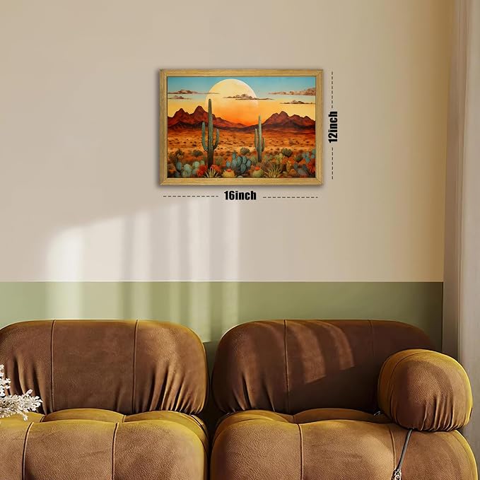 Framed Western Desert Sunset Cactus Wall Art, Vintage Southwest Nature - Image 4