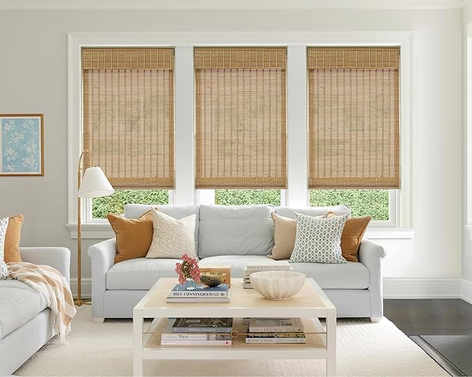 LazBlinds No Tools No Drill Cordless Bamboo Roman Shades, Custom Light - Image 4