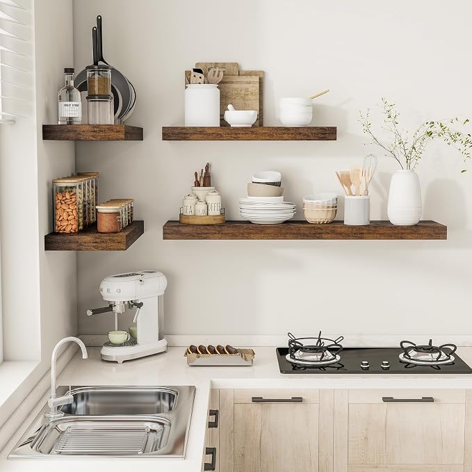 Vivelove 12" Deep Floating Shelves Over Toilet, Farmhouse Rustic Shelves - Image 6