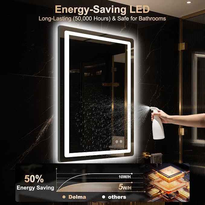 Delma LED Bathroom Mirror with Lights, 36x24 Vanity Mirror - Image 8