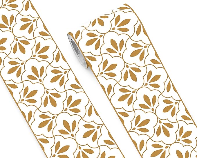 FLFK Wallpaper Border Gold and White Patterns Peel and Stick Wall Border Self by FLFK