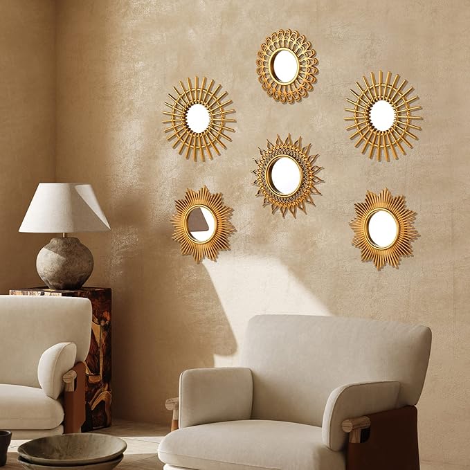 Namalu 6 Pcs Sunburst Mirror for Wall Decor, Small Circle Sun Decorative Mirror - Image 6