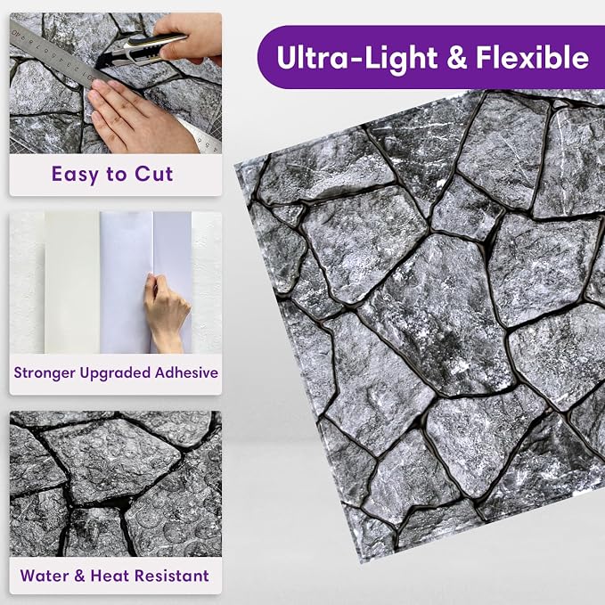 3D Faux Stone Wall Panels Peel and Stick, Stone-Look Textured Wall Sticker - Image 5