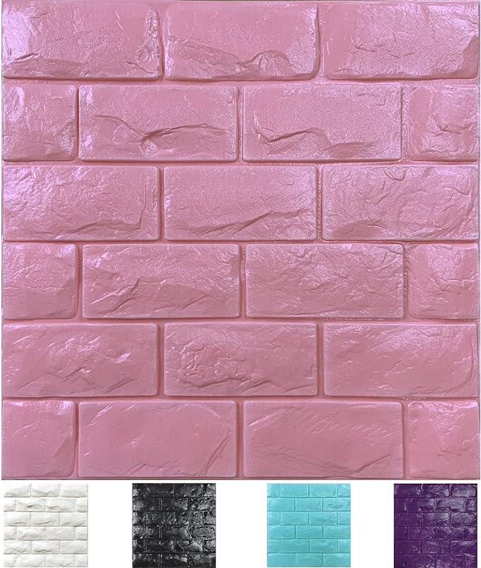 30PCS 3D Wall Panels Peel and Stick Faux Brick Wallpaper Pink Self Adhesive by Yutianli