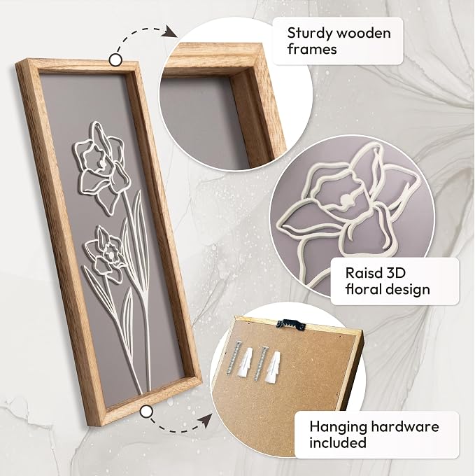 3D Wooden Floral Bathroom Wall Decor Lightweight, Ready-to-Hang Framed Wall Art - Image 6
