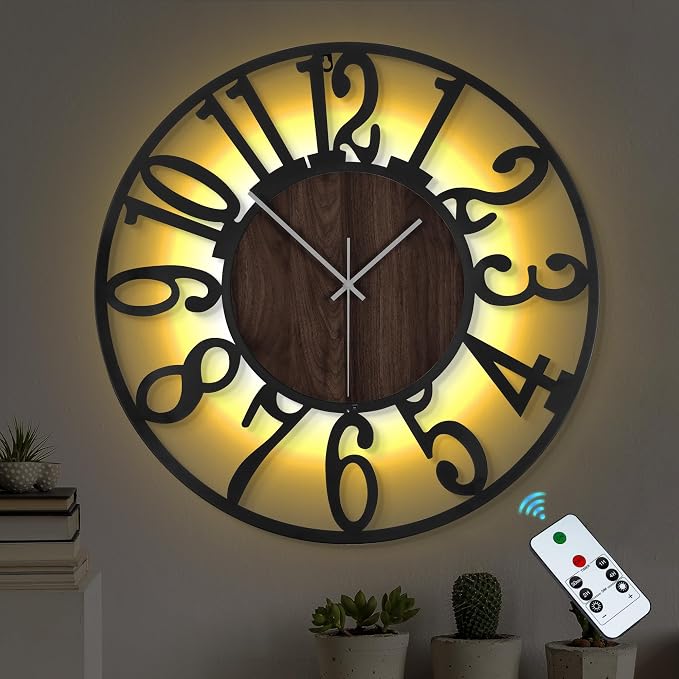LEIKE Large Wall Clock 20'' Lighted Rustic Wood Clock by LEIKEWALLCLOCK