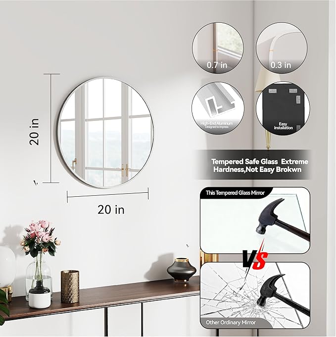 SCWF-GZ 20" Round Mirror Circle Wall Mounted Hanging or Against Wall Metal - Image 3