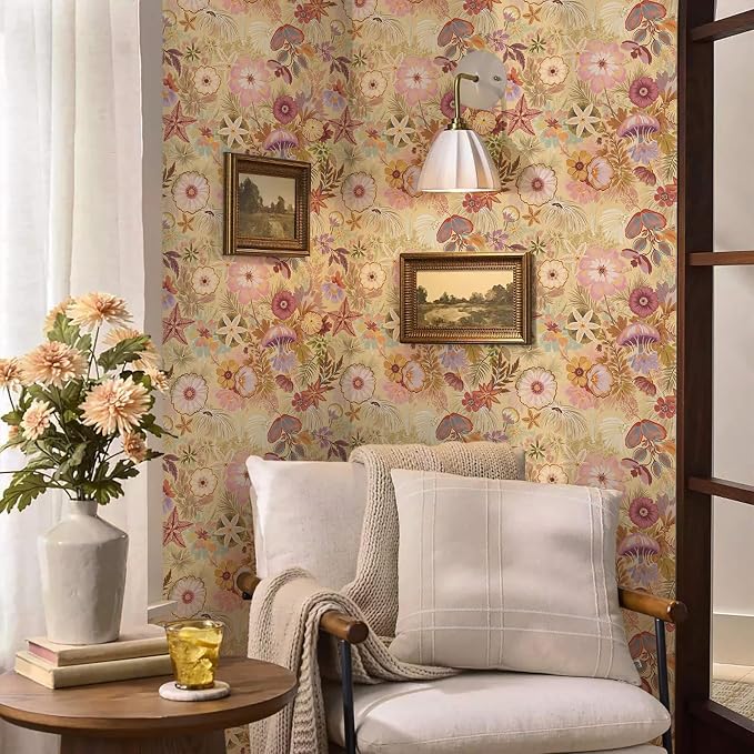 Ismoon Vintage Floral Peel and Stick Wallpaper Deep Beige Contact Paper - Image 3