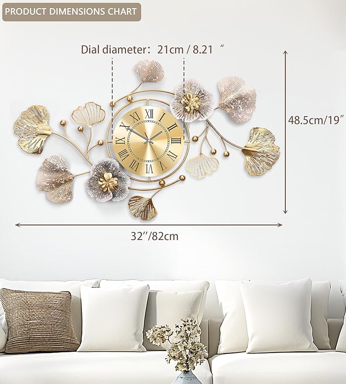Clocks for Living Room, Large Wall Clock, 3D Silent Wall Clock, Retro Metal - Image 2