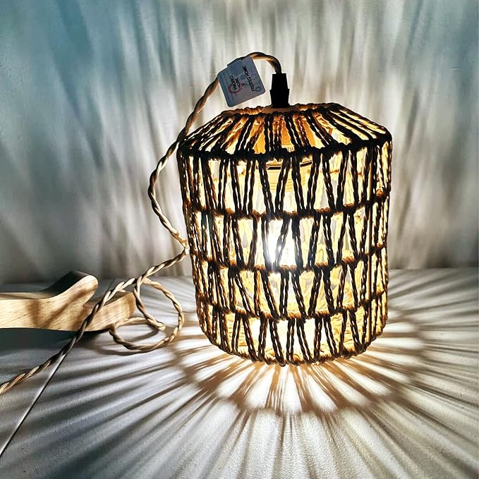 Frideko Rattan Wall Lamp with Plug in Cord Hand Woven Plug in Wall Sconces - Image 7