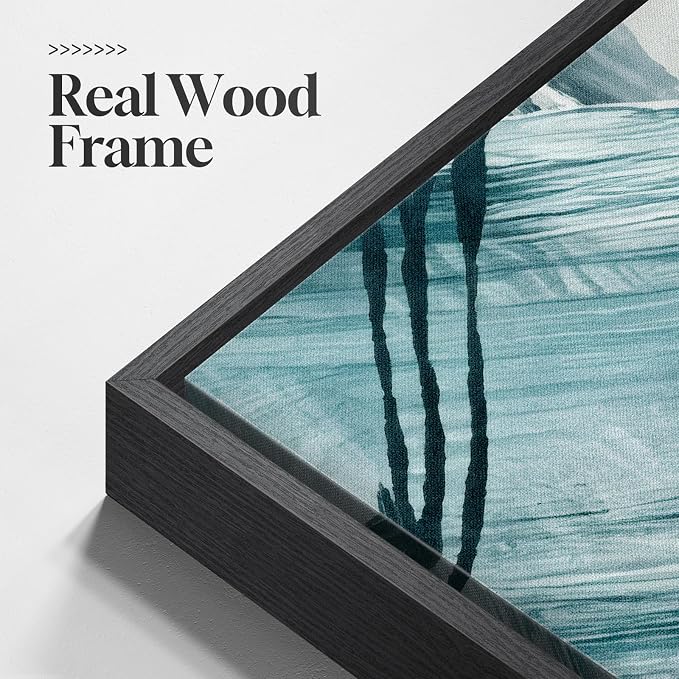 Large Framed Blue and Gold Abstract Wall Art - Image 5