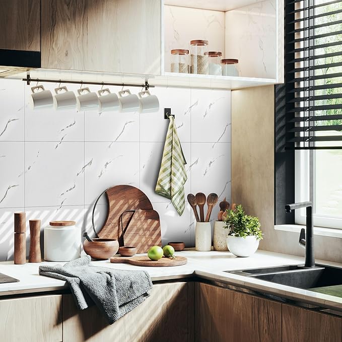 Vieshful 20pcs Peel and Stick Backsplash Tile，12"x12" Self Adhesive Marble Tile - Image 2