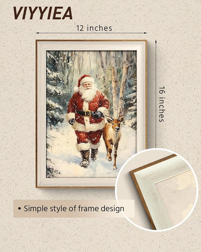 VIYYIEA Winter Framed Wall Art for Living Room, Santa Claus and Reindeer Canvas - Image 3