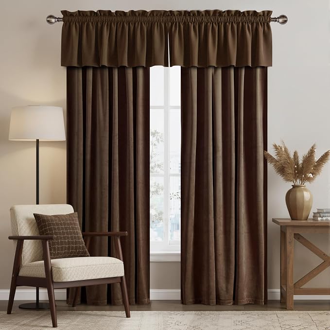 NICETOWN Brown Velvet Valance Curtains - Image 3