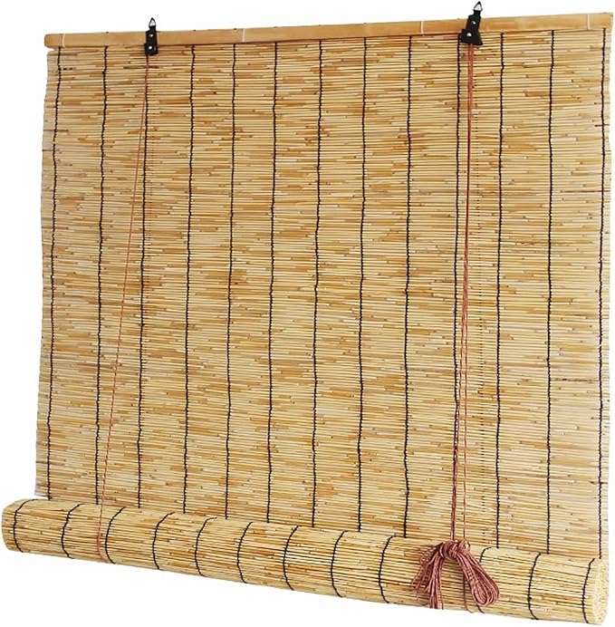Outdoor Reed Roller Blinds, Retro Bamboo Roller Blinds, Anti-UV and Waterproof by Qicailife-US