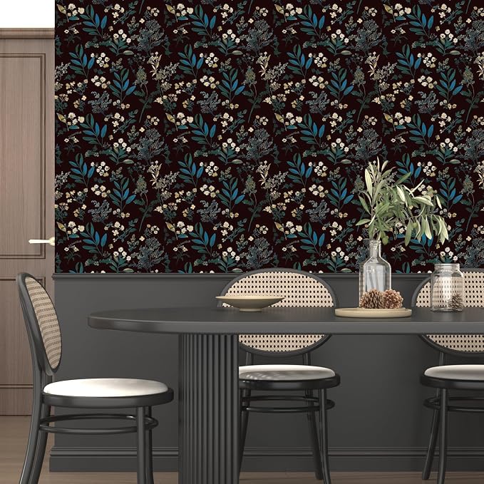 Laatse Vintage Green Wallpaper Peel and Stick Dark Floral Wallpaper 17.5'' x - Image 6