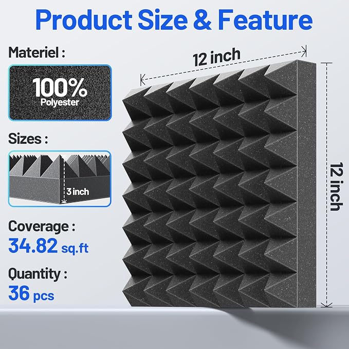 36 Pack Pyramid Sound Proof Foam Panels - Image 6