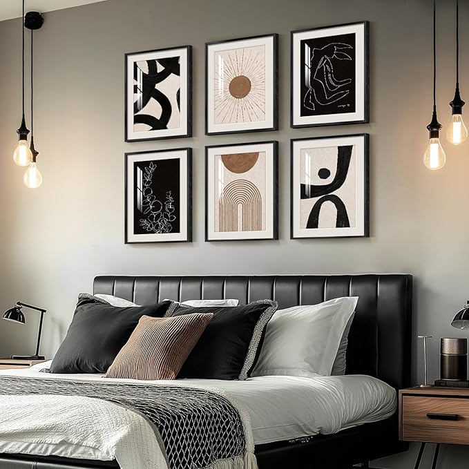 Framed Boho Black and White Brown Modern Abstract Wall Art - Image 2