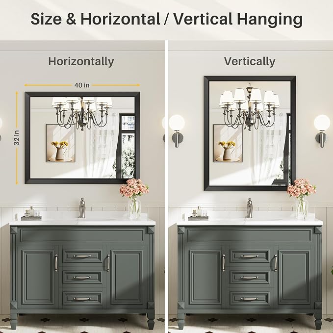 Briivue 40x32 Inch Black Bathroom Mirror - Image 6
